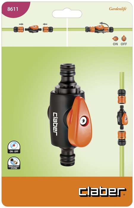 CLABER Two Way Quick Click Hose Pipe Connector With Shut-Off Valve