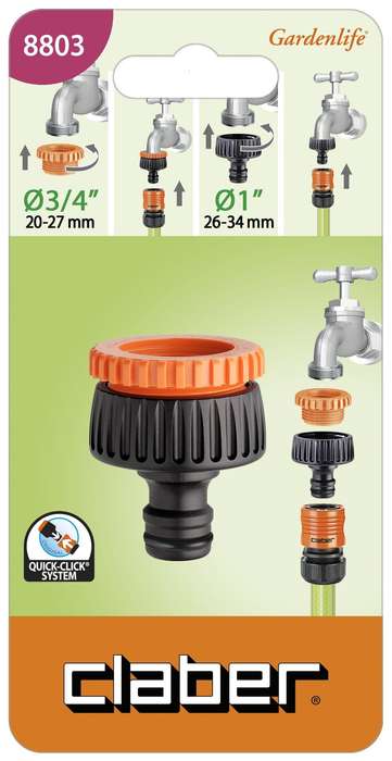 CLABER Multi Thread 1" & 3/4" Garden Tap To Click Connector