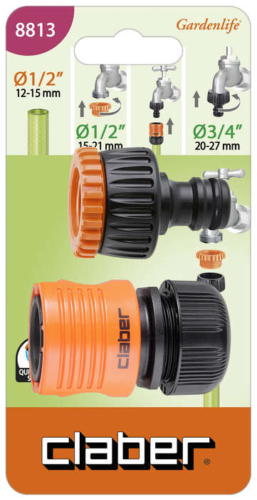 CLABER Garden 3 Piece Set With 3/4" Tap Connector, 1/2" Click Connector, 1/2" Reducer