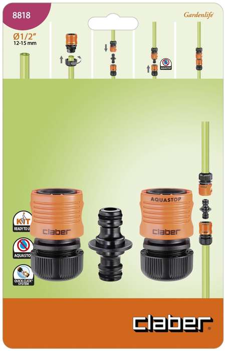 CLABER 3 Piece Set With Two Way Garden Hose Pipe Connector