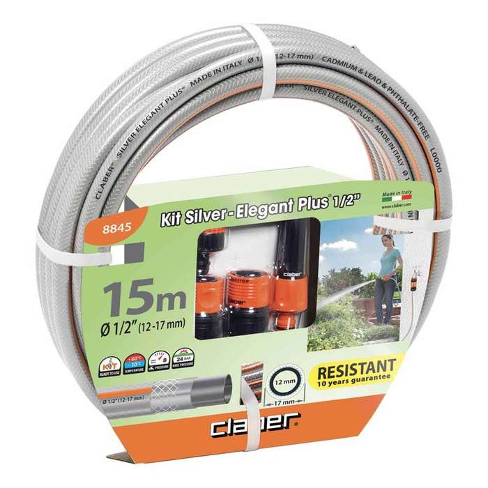 CLABER Kit 1/2" Silver Elegant Plus Hose Pipe 15m