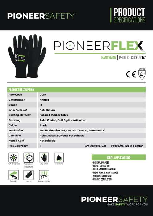 PIONEER SAFETY Flex Handyman Gloves Extra Grip G057