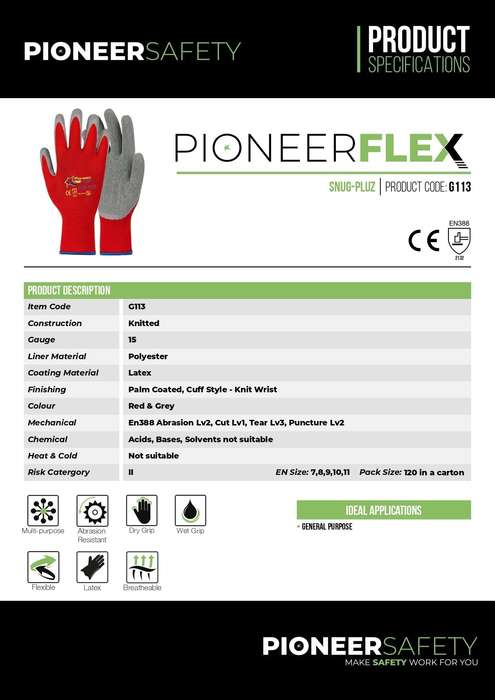 PIONEER SAFETY Flex Snug-Pluz Safety Gloves Size 10 G113