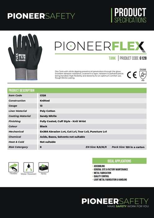 PIONEER SAFETY Flex Tank Gloves Nitrile Dipped G128
