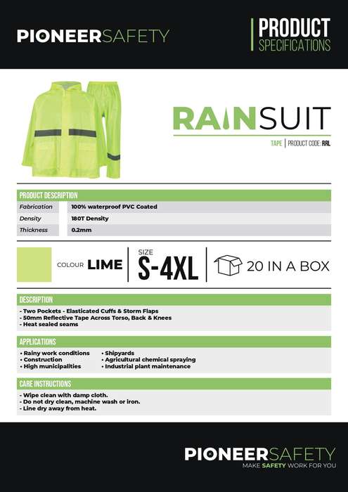 Rubberized High-Visual Reflective Tape Lime Rain Suit 2 Piece Small