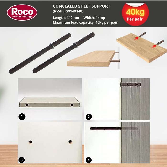 ROCO Shelf Support Concealed Brown 14mm x 140mm
