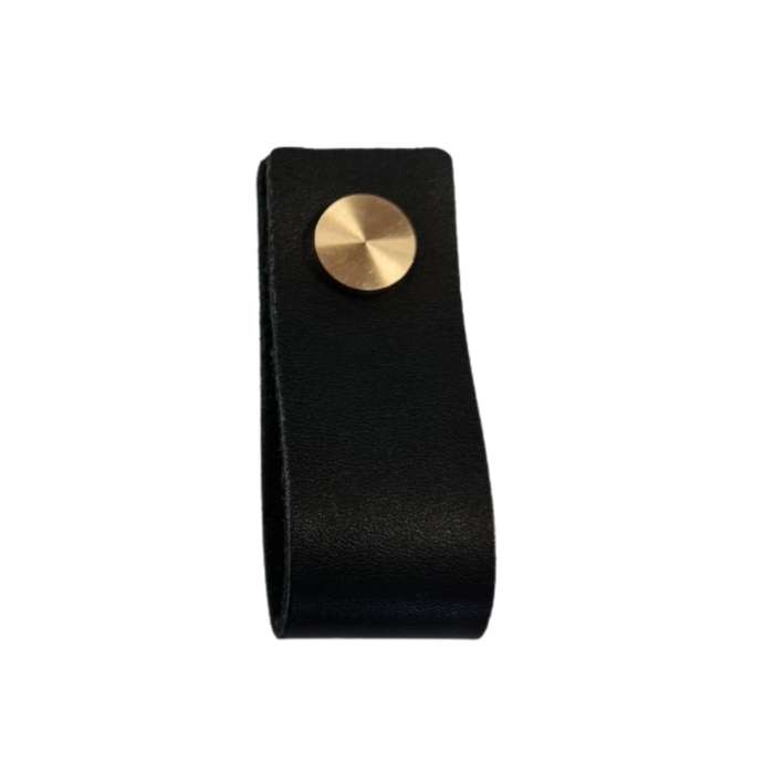 ROCO Leather Cupboard Handle Black & Brass 128mm