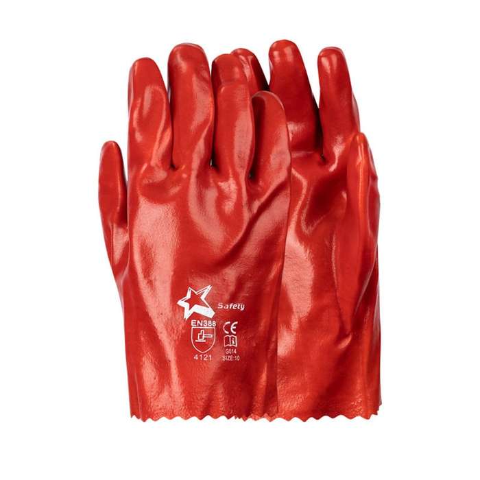 PIONEER SAFETY Pvc Coated Red Gloves Large