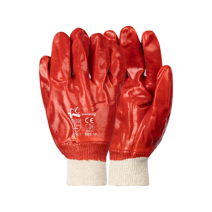 PIONEER SAFETY PVC Coated Red Knitted Wrist Gloves Large G013