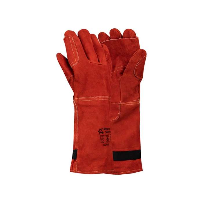 PIONEER SAFETY Gloves Leather Heat Resistant Elbow High Heat Red G2028