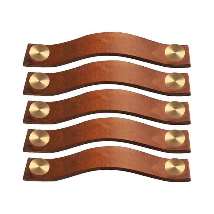 ROCO Leather Cupboard Handle Tan & Brass 128mm ( 5 Pack )