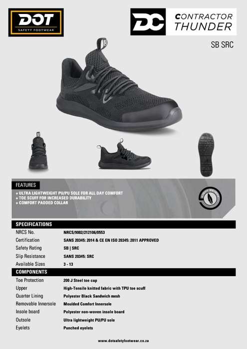 DOT Thunder Safety Shoe Steel Toe Ultra Lightweight Black