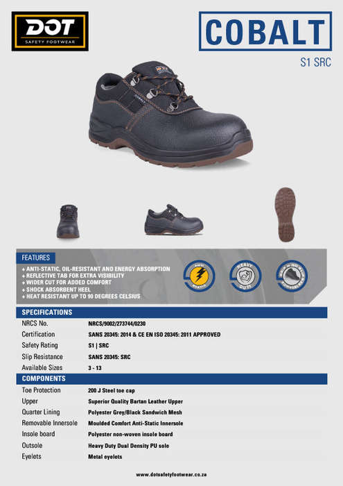 DOT Cobalt Safety Shoe Oil/Acid Steel Toe Black