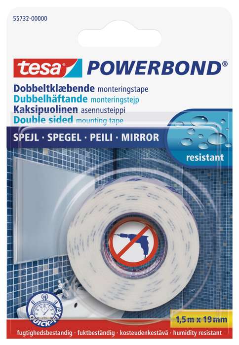 TESA Powerbond Mirror Tape 1.5m x 19mm Humidity Resistant