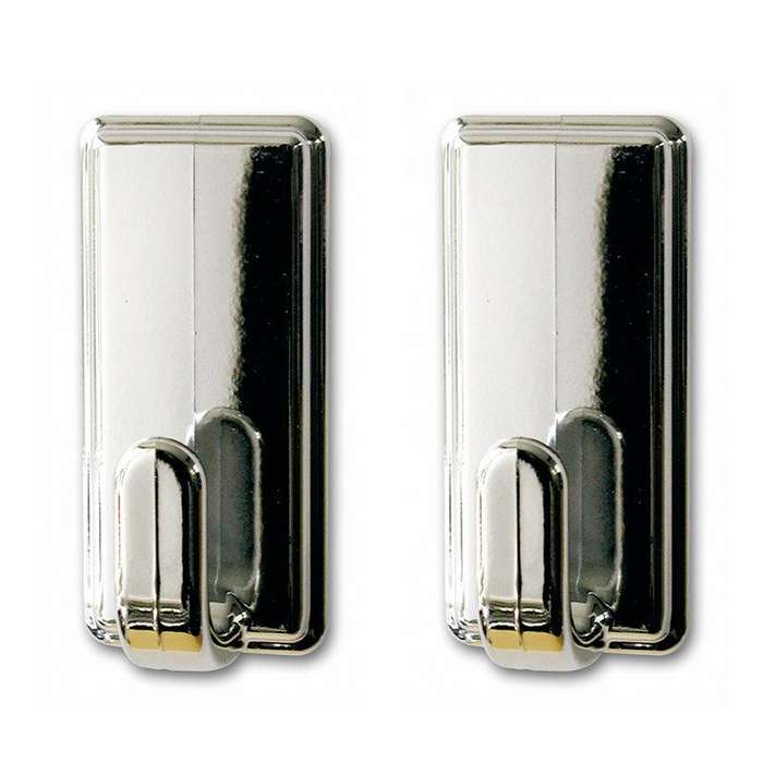 TESA Powerstrips Hooks Large Rectangular Classic 2 Hooks/4 Strips Chrome