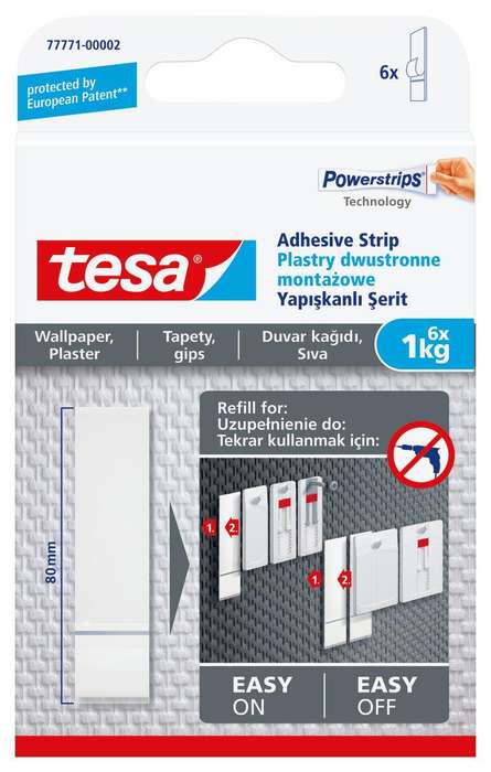 TESA Powerstrips Sensitive Surface 1kg 6 Adhesive Strips Wallpaper/Plaster