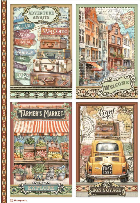 Stamperia Rice Paper - Art of Travelling 4 cards