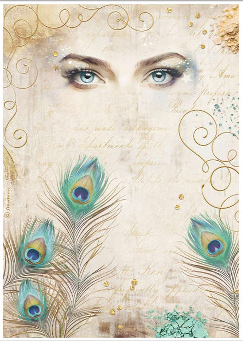 Stamperia Rice Paper - Masquerade eyes and feathers