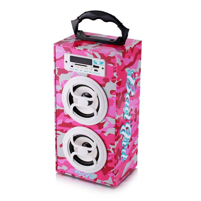 Badboy Kube Bluetooth Speaker USB FM Tower Pink Camo