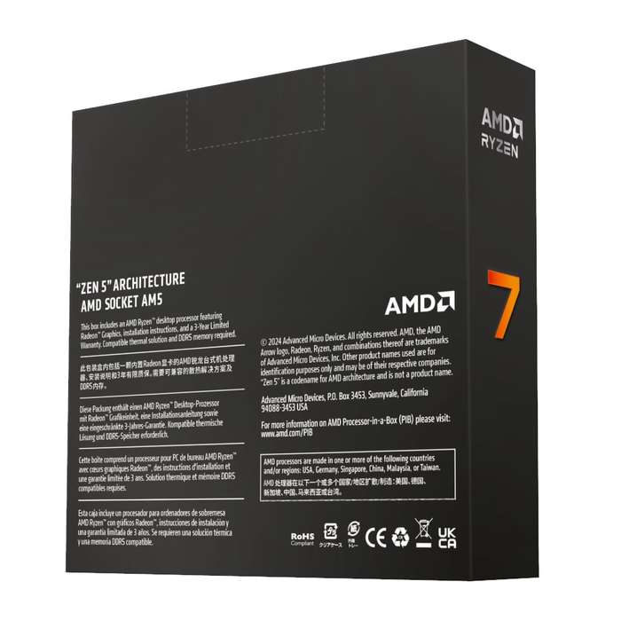 Amd Ryzen 7 9700X 8-Core 16-Threads; Socket Am5; 40Mb Cache; 65W Processor With Radeon Graphic...
