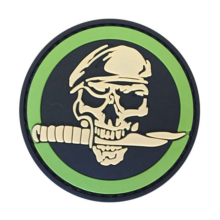 TacSpec "Skull & Knife" PVC Velcro Patch - Black/White/Green