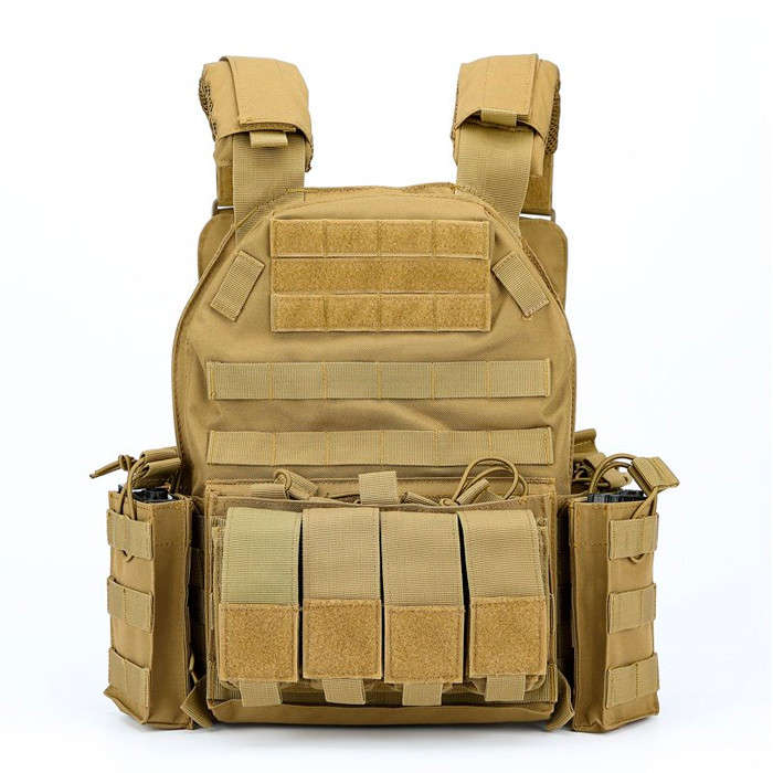 TacSpec Recon MOLLE Plate Carrier Vest w/ Pouches - Various Tan