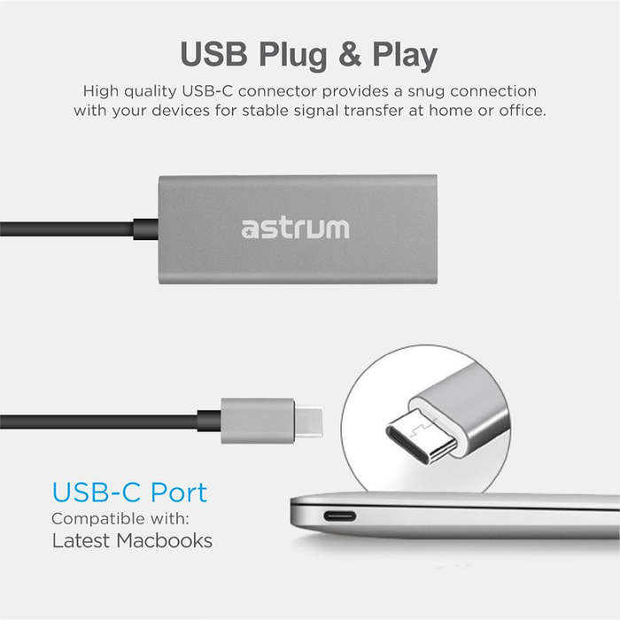 Astrum 5Gbps USB-C to Gigabit Ethernet LAN Converter - NA450