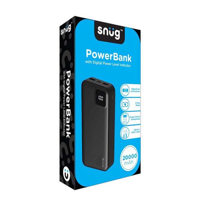 Snug 20000mAh Square Digital Powerbank - Black