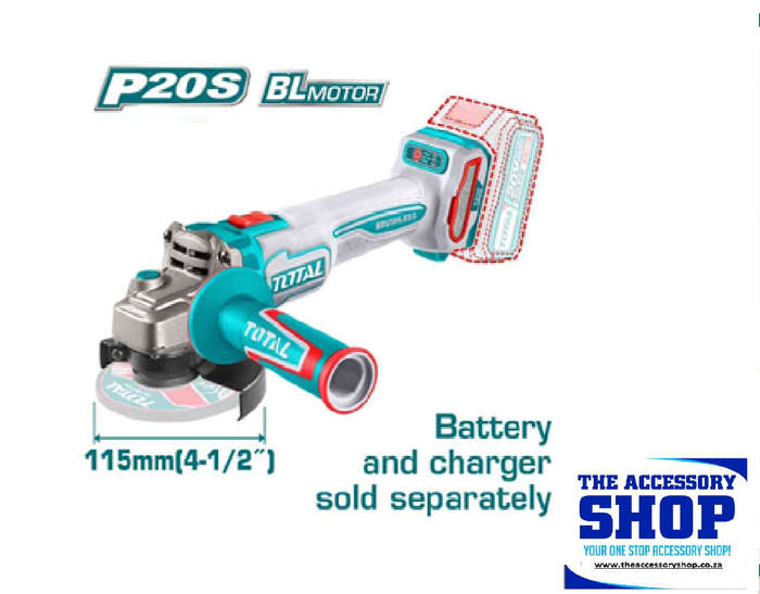 Angle Grinder Brushless Motor Lithium-Ion Cordless  115mm With or without battery Total Tools TAG...