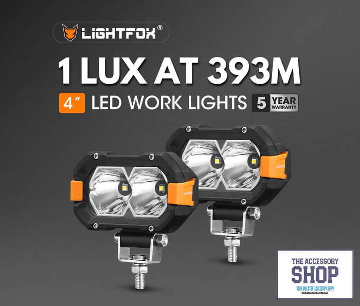 Lightfox 4inch Pair Osram LED Work Lights 1Lux @ 393m 4,600Lumens