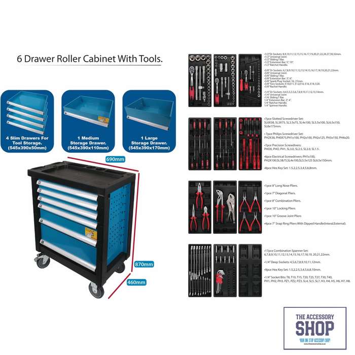 Tool Kit in 6-Drawer, 4-Wheel Trolley 174-Piece