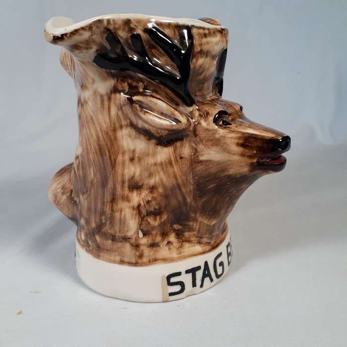 SA Studio pottery Grahamstown Town Potteries Drostdy Ware Stag Beer Jug embossed relief South Afr...