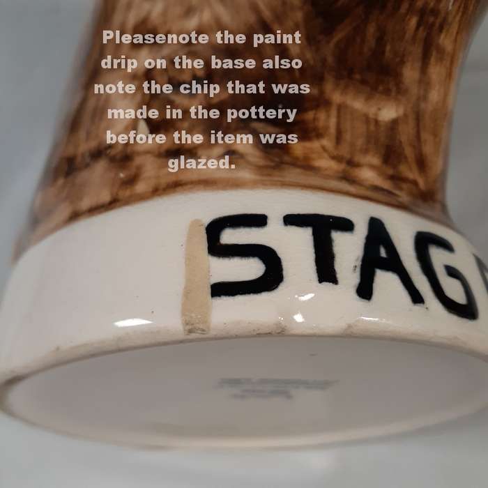 SA Studio pottery Grahamstown Town Potteries Drostdy Ware Stag Beer Jug embossed relief South Afr...