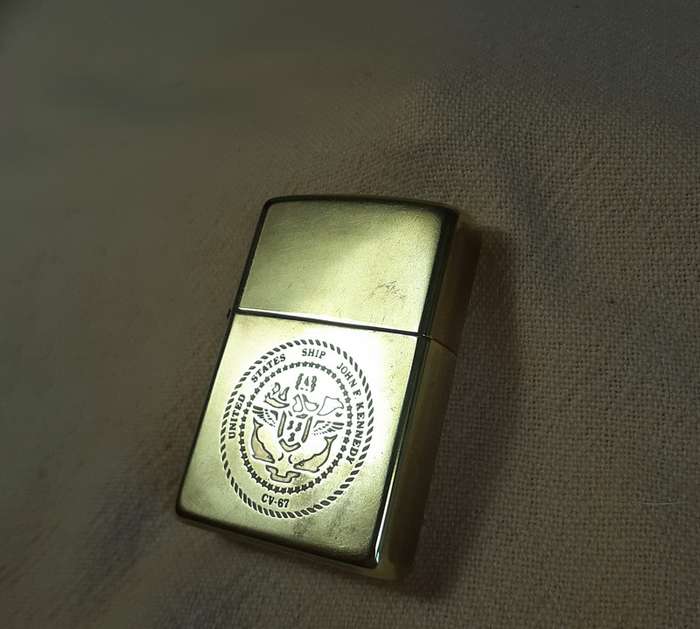 1999 Zippo Slim Cigarette Lighter- Engraved Navy Carrier USS John F Kennedy