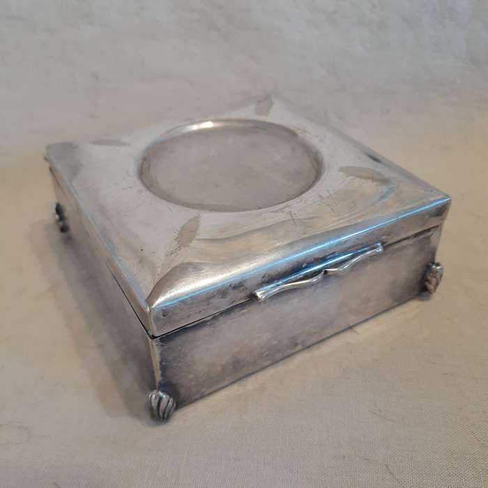 Silver plated trinket box - wooden insert approx  - 9cms square