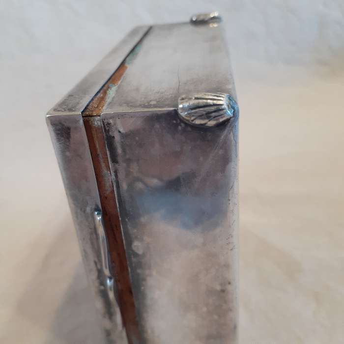 Silver plated trinket box - wooden insert approx  - 9cms square