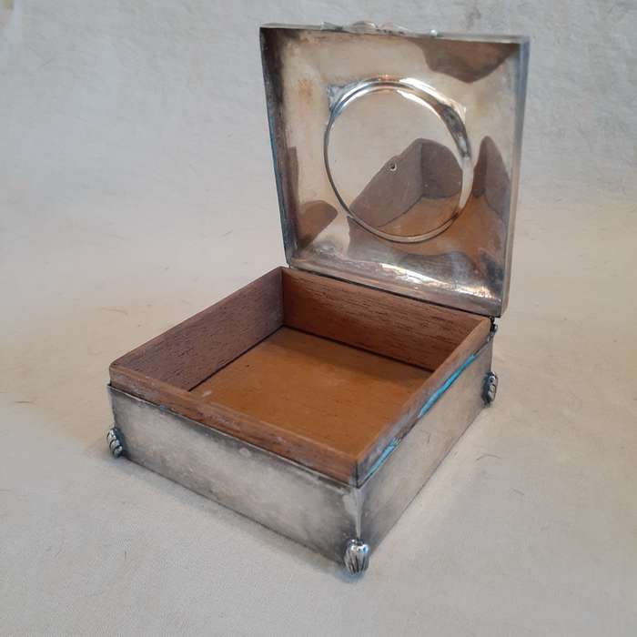Silver plated trinket box - wooden insert approx  - 9cms square