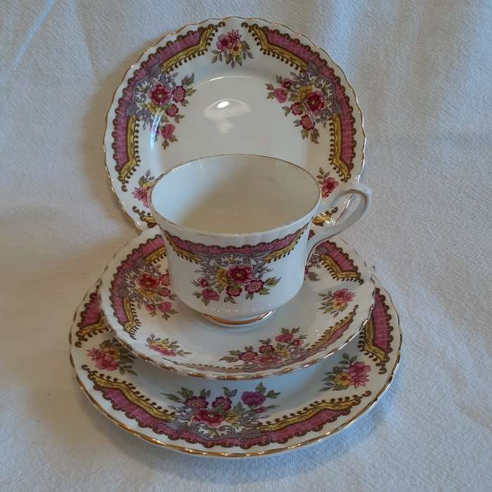 Tea Cup Trio - Royal Stafford - Regency Design - plus extra tea plate