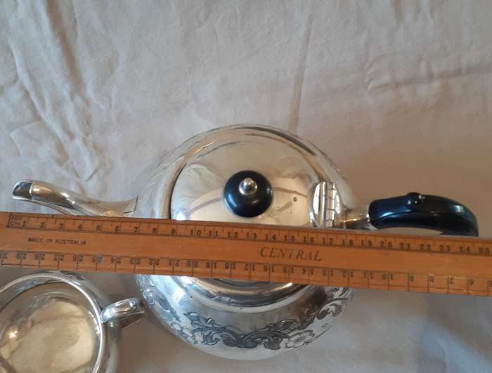 Silver Plated Britannia metal English Tea Pot, Sugar Basin and Milk Jug