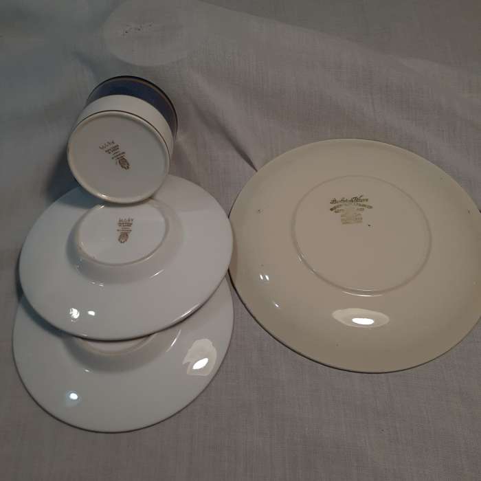 Wedgewood duo Coffee Cup and 2 saucers making a trio with Burleigh Ware Teaplate