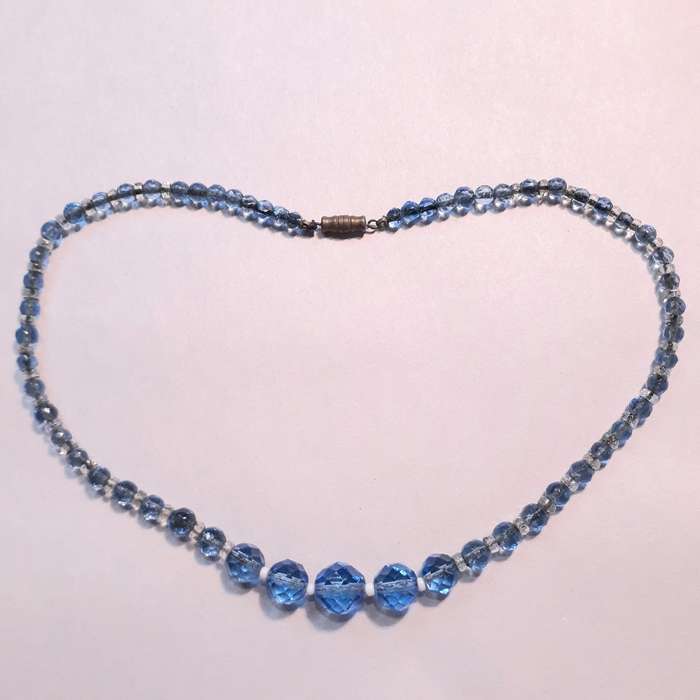 Cut glass crystal bead necklace - Pale Blue faceted