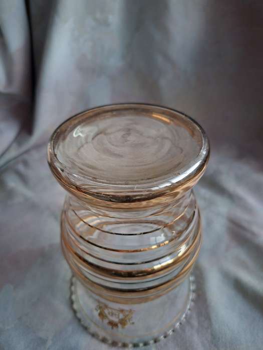 Royalty 1953 Coronation commemoration glass vase with gold bands  16 cms