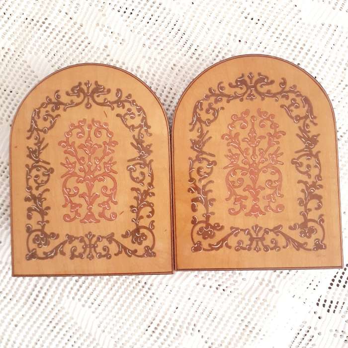 Italian wooden Marquetry Bookends - book holders