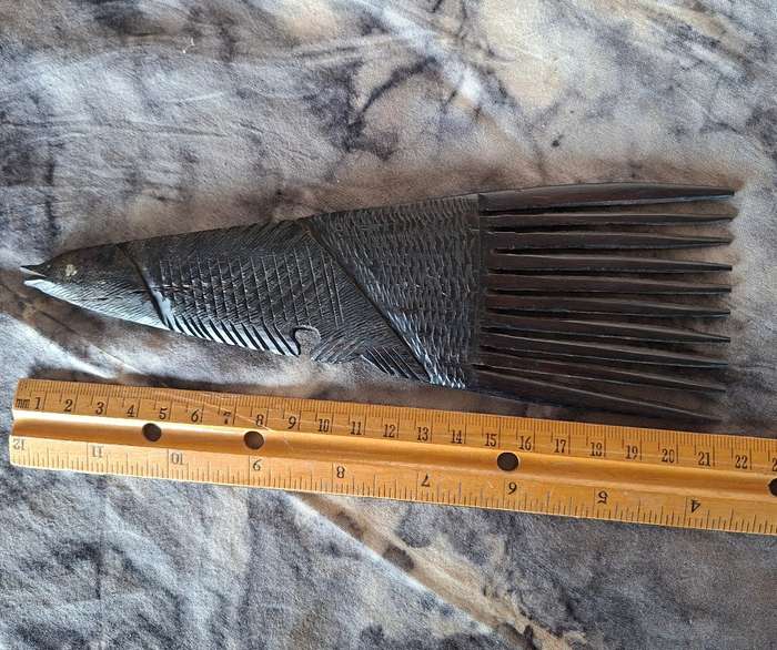 African wooden hair comb - wooden handcarved traditional ebony