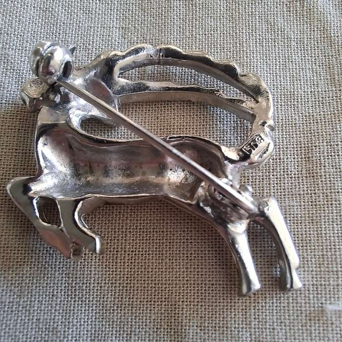 Bohemian BJL brooch -enamel goat ibex with enamel and marcasite - Pre 1950 