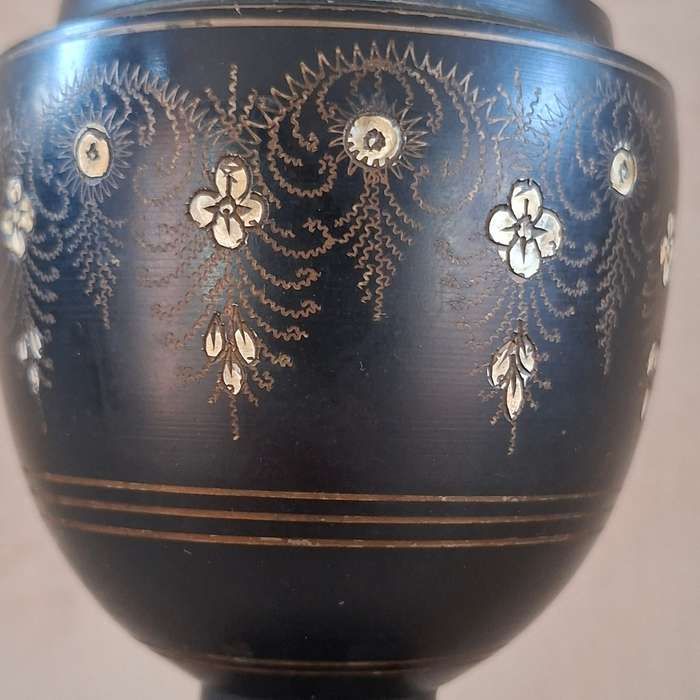 Vintage brass vase - tall black brass etched vase