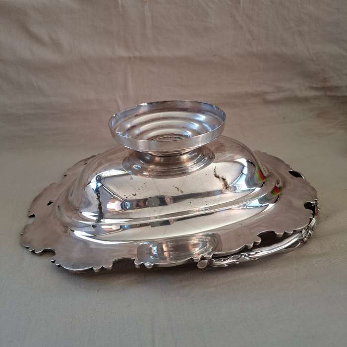 Large Silver plate fruit or wedding "basket"  Leaf and acorn scrolls around the rim.  32 cm dia