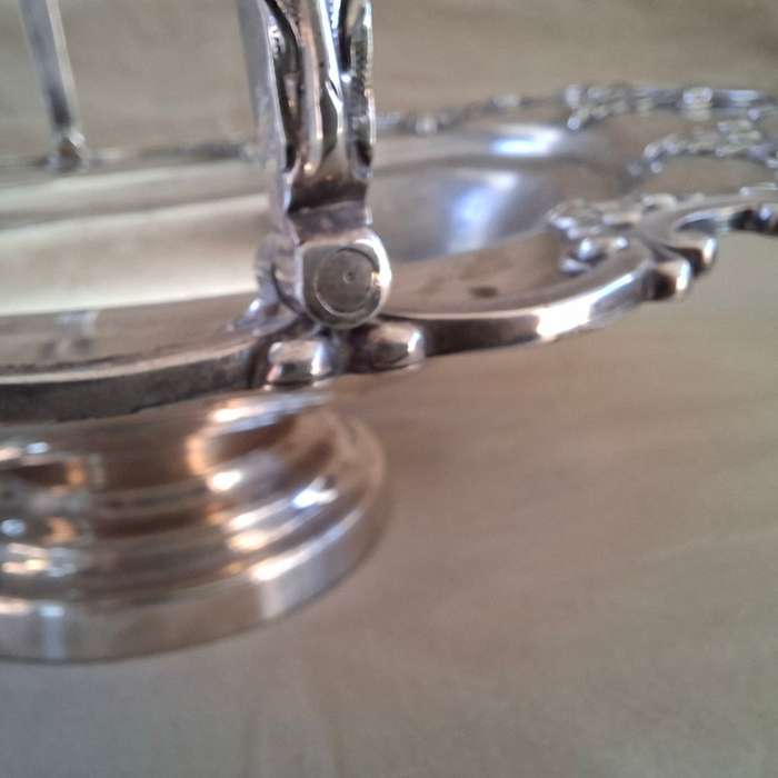 Large Silver plate fruit or wedding "basket"  Leaf and acorn scrolls around the rim.  32 cm dia