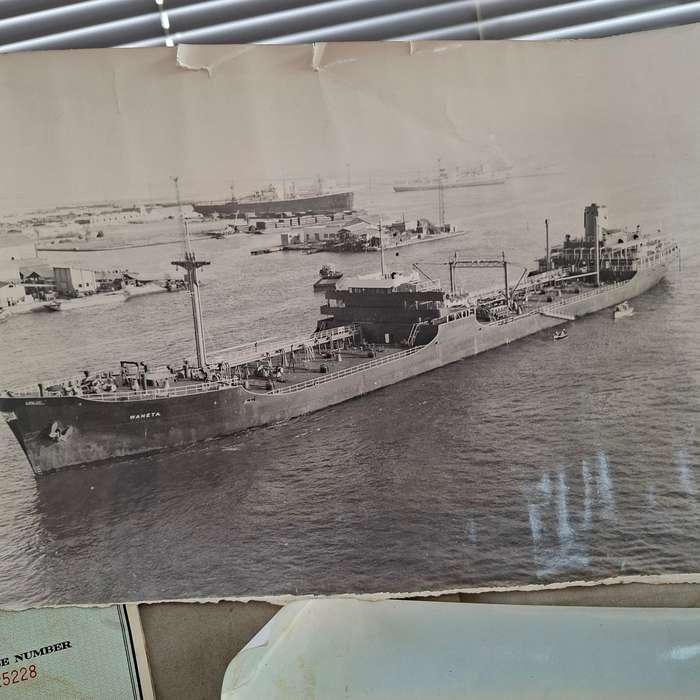 Shipping - Merchant Marine German Officer Certificate photos bands and badge - ship flag chart