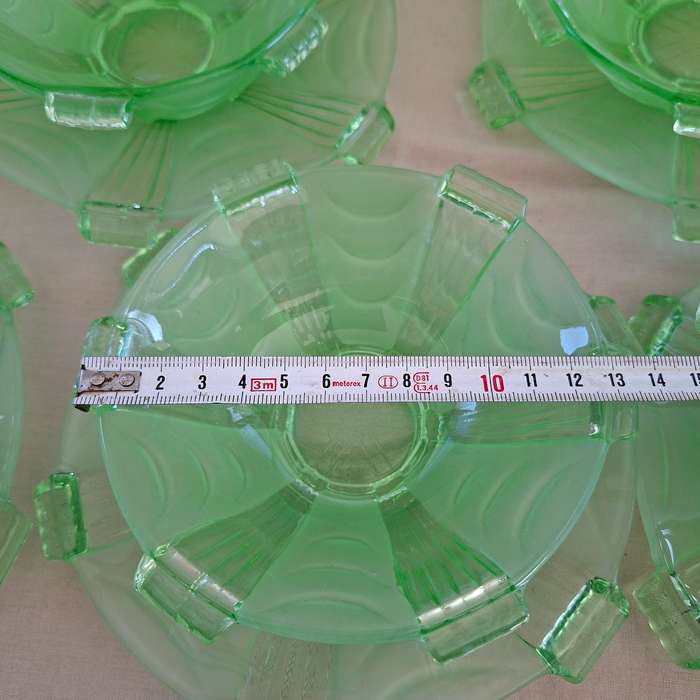 Green uranium Glass? Fruit set 17 pieces - Deco Czech - Stolzle Hermanova Hut factory  8 bowls 8 ...